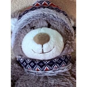 Gentle Treasure Gray Bear Plush 17" Winter Hat Scarf Red Blue Stuffed Animal Toy